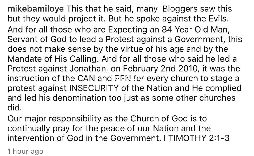 Insecurity: Expecting Pastor Adeboye to lead a protest at 84 makes no sense - Clergyman, Mike Bamiloye