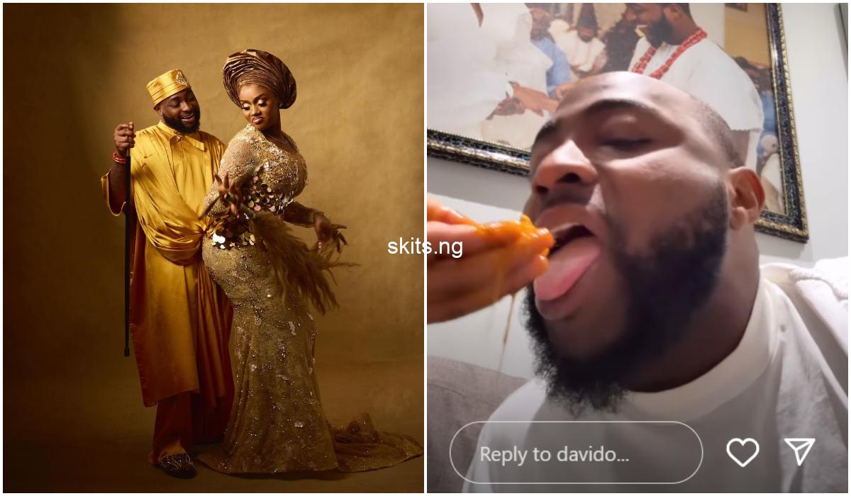 Davido shares a video of his wife chioma feeding him
