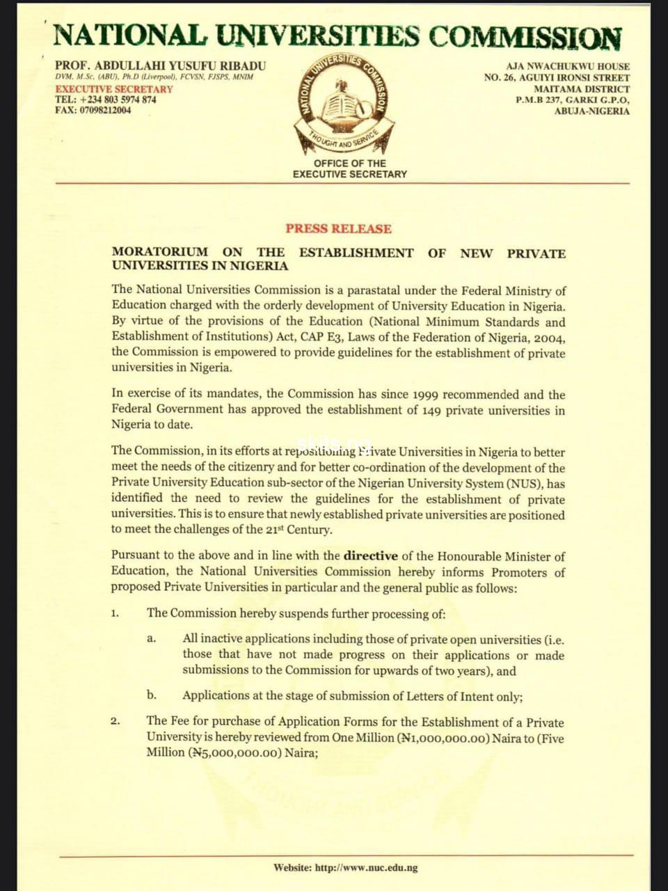 FG Hikes Private Universities’ Application Fees From ₦6 To ₦30 Million