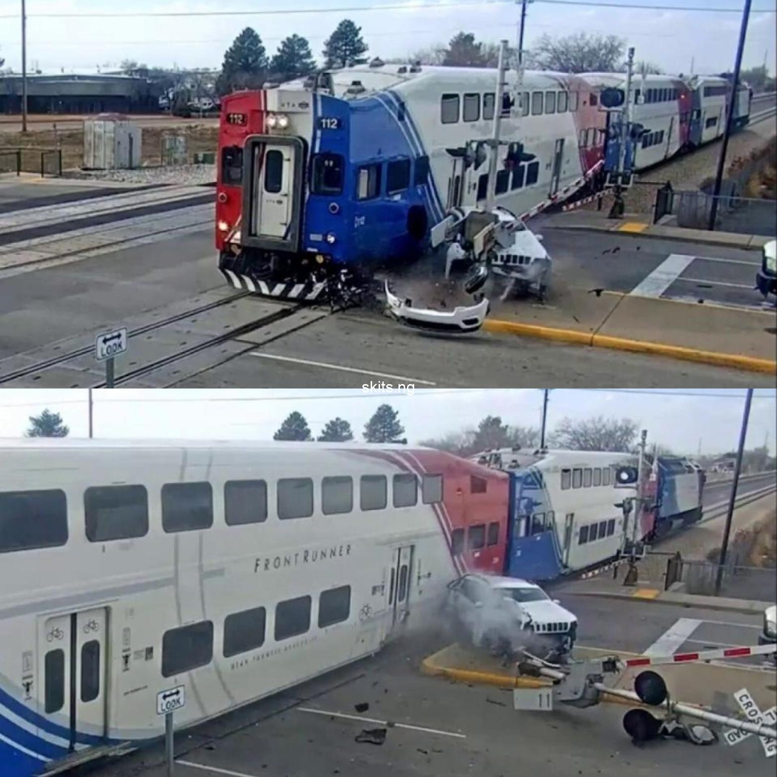 Man exits car just before train rams into it in heart stopping video