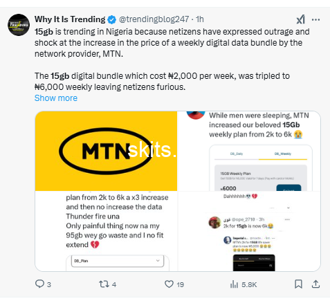 Mtn increases 15gb data cost from 2k to 6k