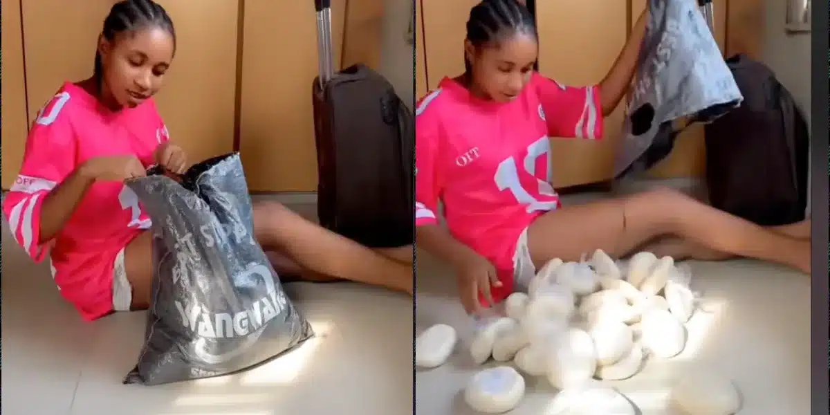 Birthday girl receives sack of fufu from father after demanding food tray as gift