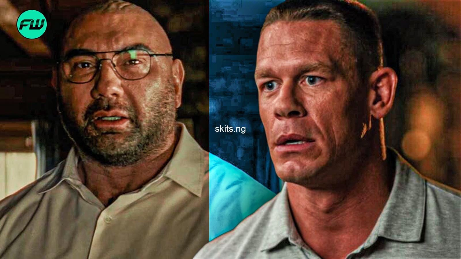 Dave bautista looked terrified for his life when dc star john cena threatened him with the scariest attitude adjustment