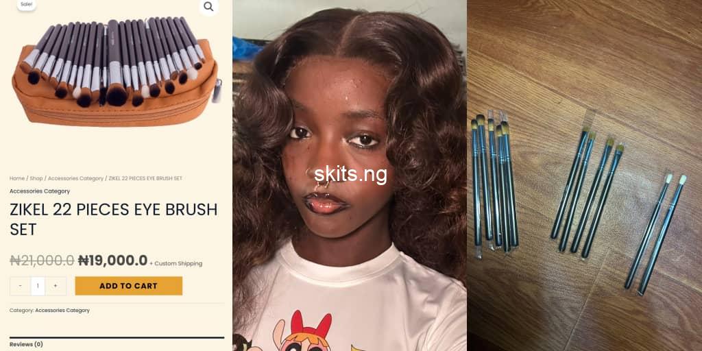 Vendor under fire as lady receives different eye brush set from advertised product