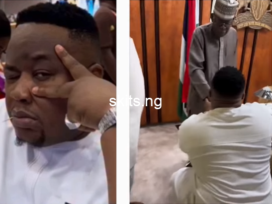 Cubana chiefpriest goes on one knee as he meets with president tinubu video