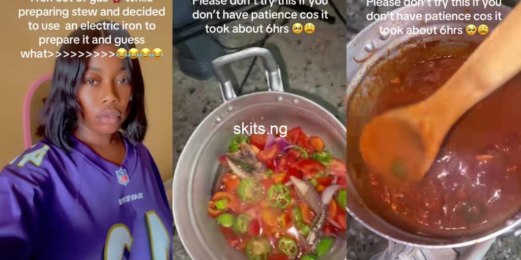 Lady uses electric iron to make stew after running out of cooking gas