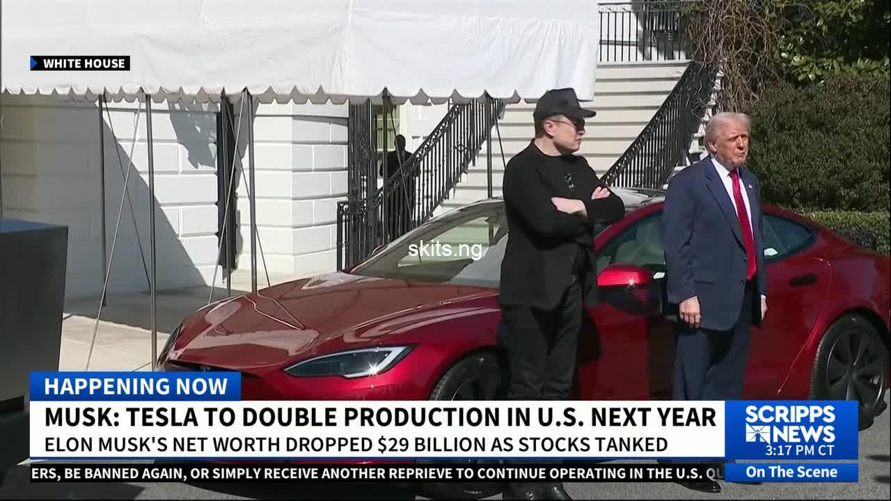 Trump poses with teslas in front of white house the companys slumping stock climbs