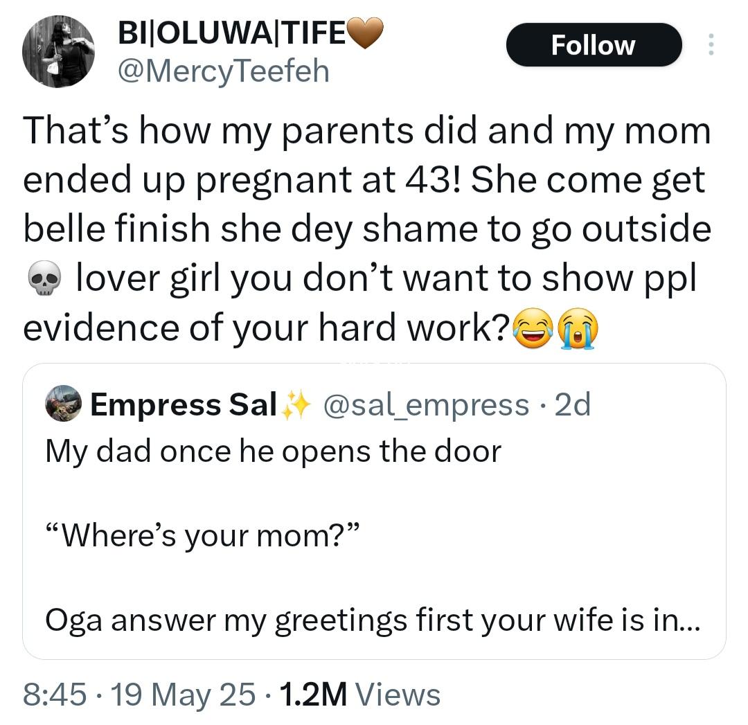 Woman reveals how her mum got pregnant at