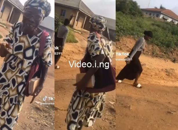 Trending video of nigerian grandma rebuking a random young lady for exposing her boobs video