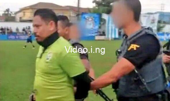 Football referee arrested during match as cops storm pitch in bulletproof vests video