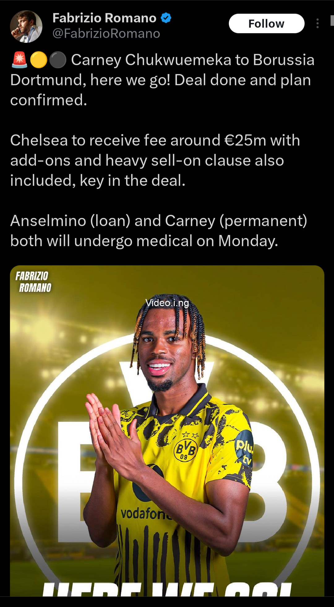 Chelsea confirm the sale of carney chukwuemeka to borussia dortmund