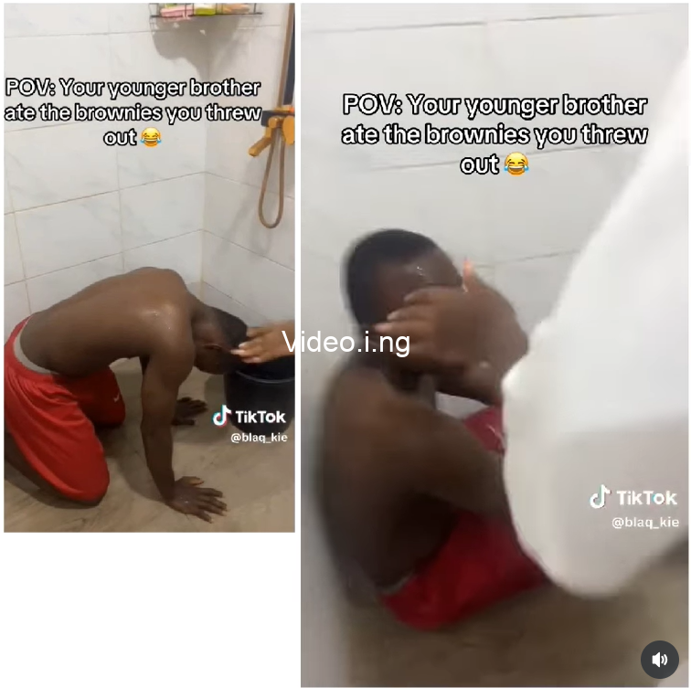 Lady shares video of her brother battling the side effects of brownies she had already thrown away