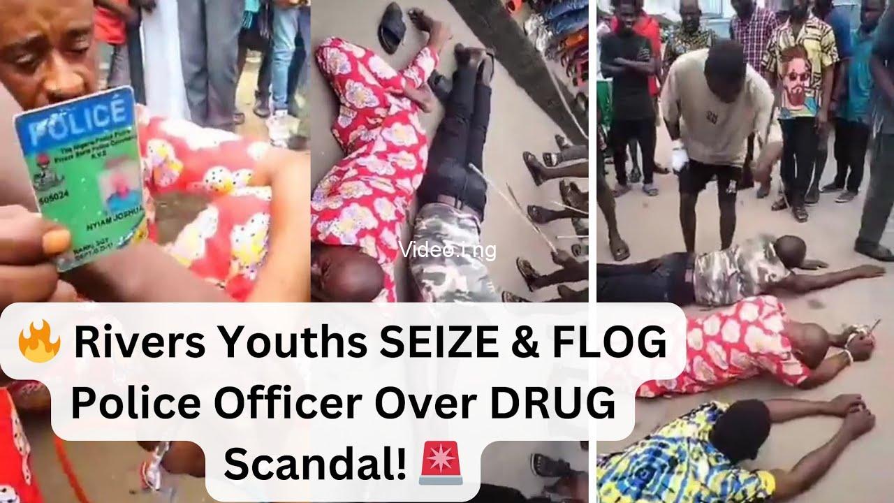Youths flog police officer and two others over drug abuse in rivers community video