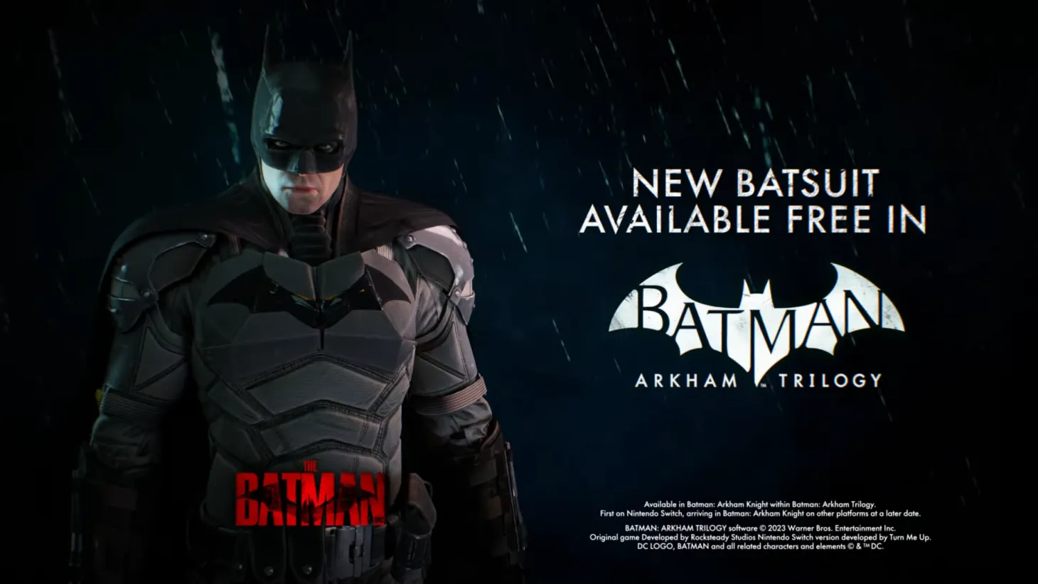 The batman arkham trilogy on switch features the robert pattinson batsuit as a limited console exclusive