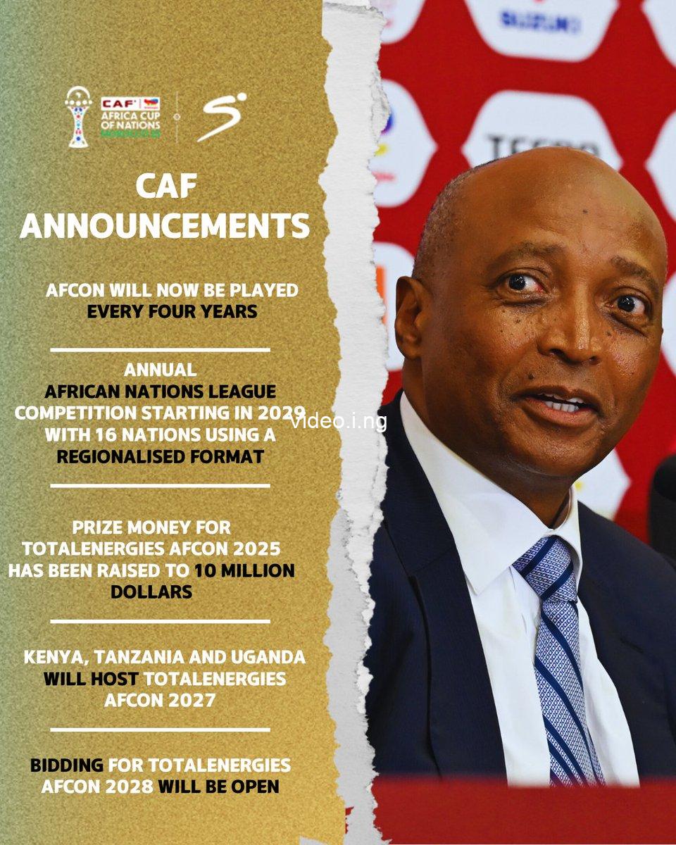 Caf president announces major change to afcon