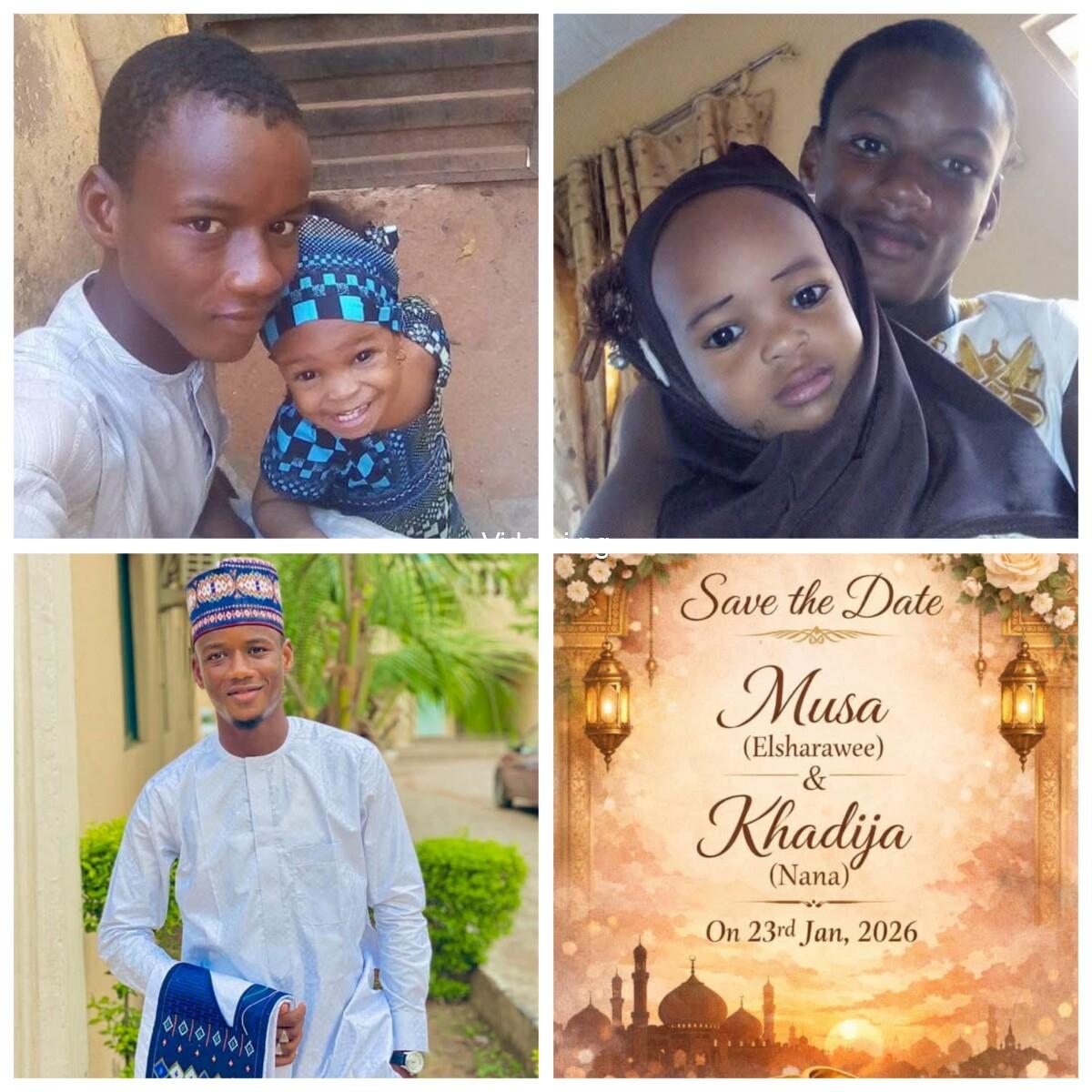 Gombe man set to marry his uncles daughter shares throwback photo of him with bride to be at age