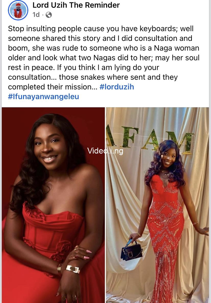 Those snakes were sent spiritualist weighs in on nanyahs death